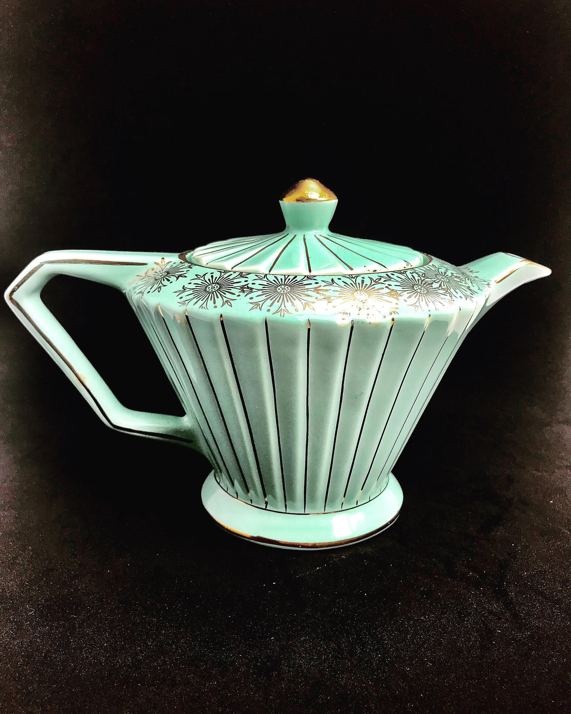 Art Deco Teapot Sadler Mint Green and Gold Pale Green Aqua Etsy Singapore
