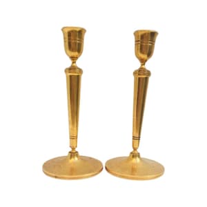Golden candlestick Pair of Heavy Cast golden Art Deco Candle holder Holiday orfèvrerie Delheid Hollywood Regency  Wedding decor gold accent