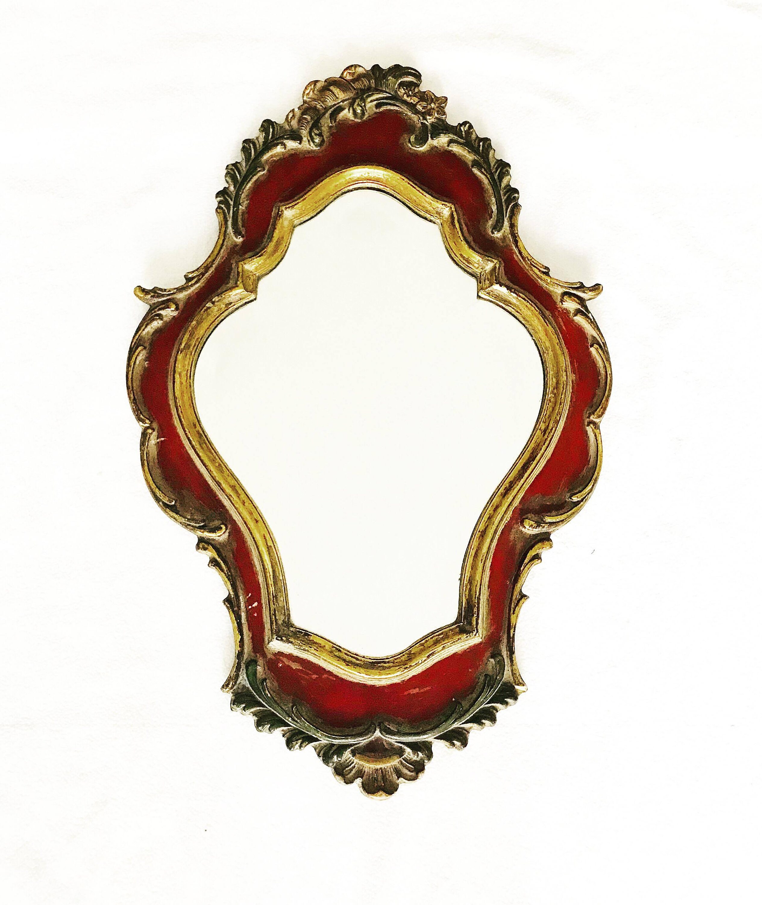 Vintage Decorative Mirror Golden Red Bevelled Edge Design