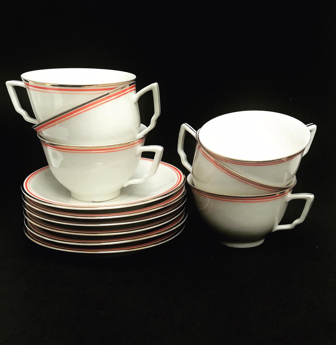 Porcelain Cups and Saucers Vintage Czech Porcelain Tea Set 6 Tea or