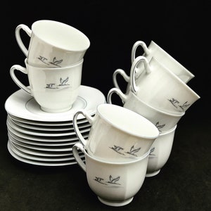 Tea Coffee cups and saucers  set 8 Porcelain Winterling spülmaschinenfest  bavaria Vintage rare replacemnt Birds  beachside coast kitchen