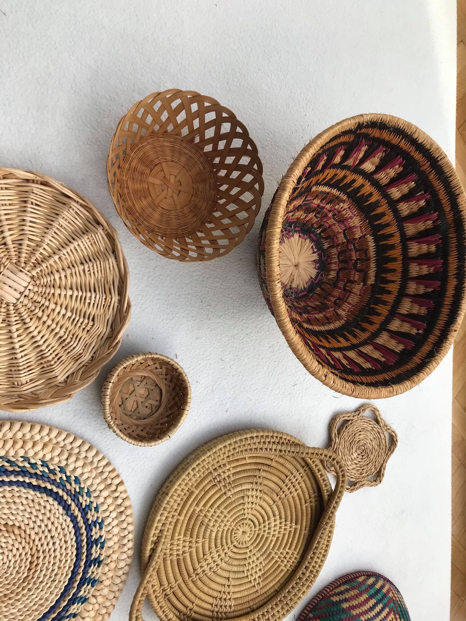 Rattan Woven Basket Boho Set 13 Wicker wall round flat ...