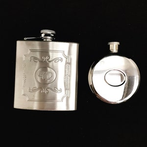 Hip Flask set 2  England  Vintage 6 oz gift for him, groom gift Leather barware barcart decor christmas gift him liquor bottle whisky flask