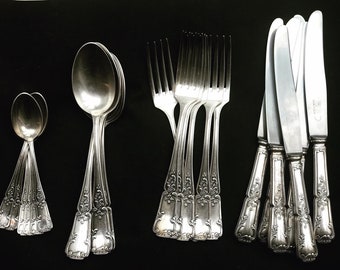 Flatware Antique Cutlery Orfèvrerie Govaers Bruxelles  set for 6 Silver plated Cutlery set French Vintage wedding gift luxury table  dinner