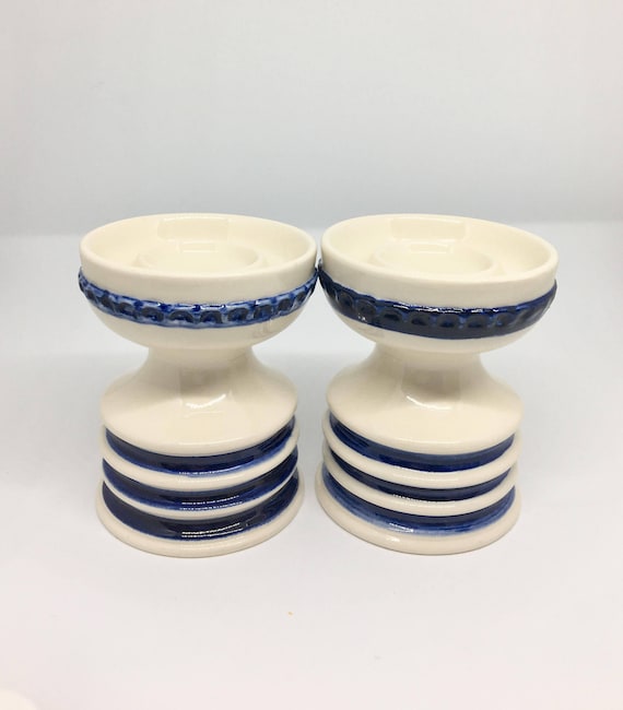 Porcelain Candle Holder Goebel, West Germany, 1967, white blue porcelaine Vintage, Candlestick , Pair white candle holders, 60s German