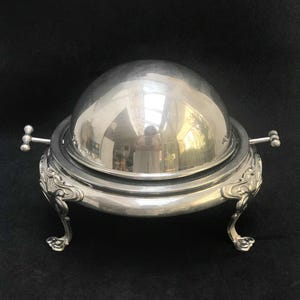 Caviar dish Butter Dish with Lid Roll top Silver Plated Breakfast Set Vintage Butter globe domed Lidded Dish wedding gift