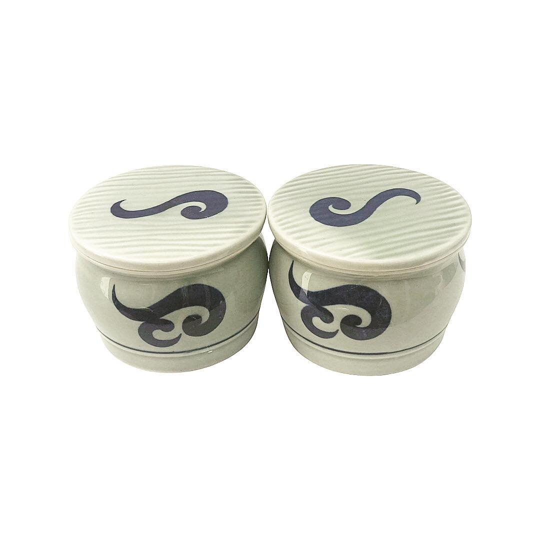 Alsace French Country Stoneware Mustard Pots: Salt Glazed Condiment Bowls, Set of 2