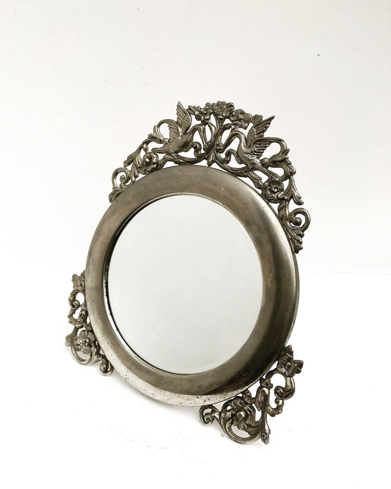 Vanity Mirror Vintage pewter table top mirror with Stand Etsy