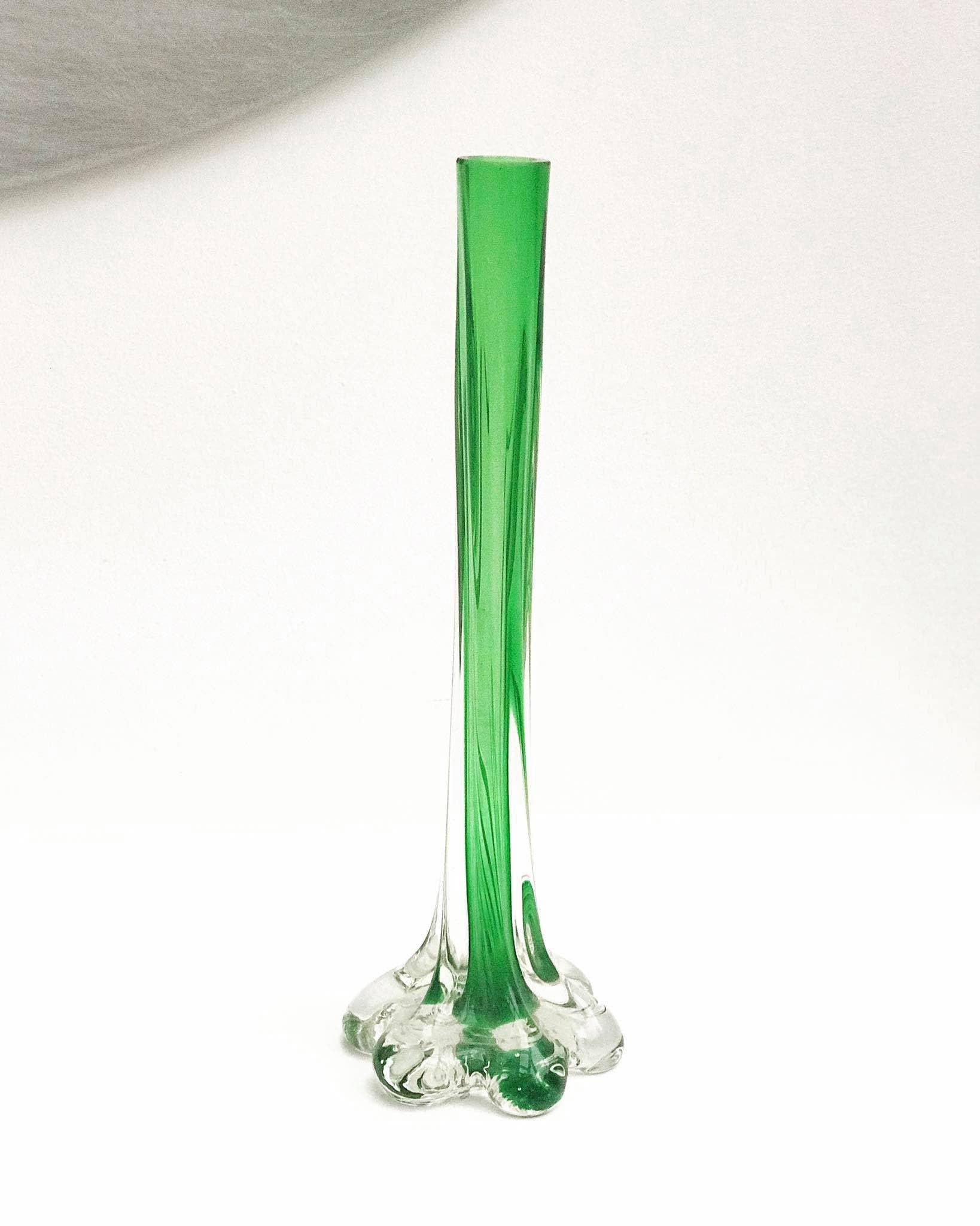 Glass twist bud vase Green Modern Mid Century tall Stretch Etsy