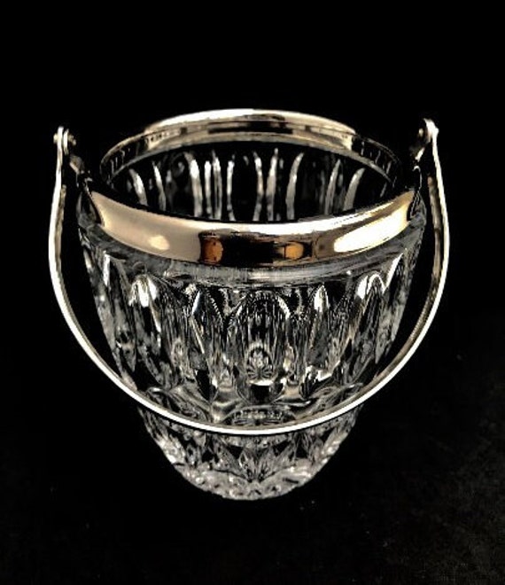 Seau à glaçons en cristal taillé 50s vintage metal argenté Mid Century cadeau pour lui, glass anniversaire, accessoire de bar décor - Canada