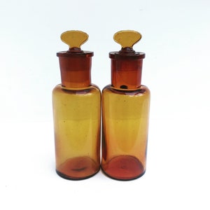 Antique Amber Glass Apothecary Bottles: Set of 2, Medical Decor