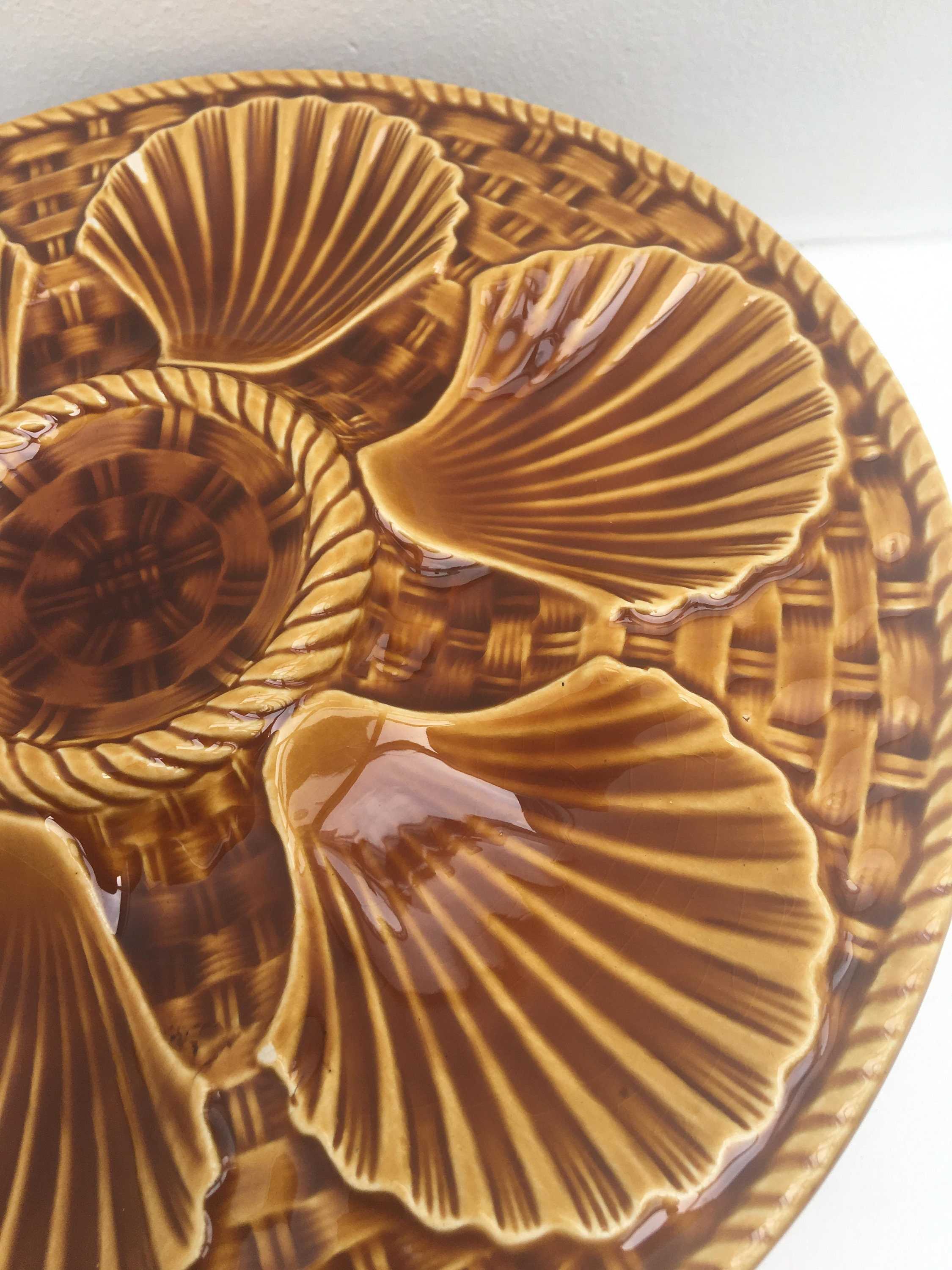 4 Oyster Plate Oyster Dish Vintage French Gien Amber Oyster Etsy