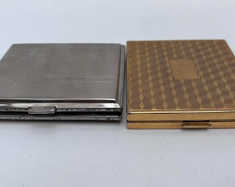 Cigarette case set 2 golden and plated Vintage  Gold Tone Metal vintage 1960s  Metal Pocket accessories Tobacciana tools gift for smoker