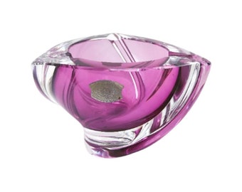 Crystal Ashtray Val Saint Lambert Blown Purple violet and Clear Crystal  Paper Weight desk accessories ornament gift collector