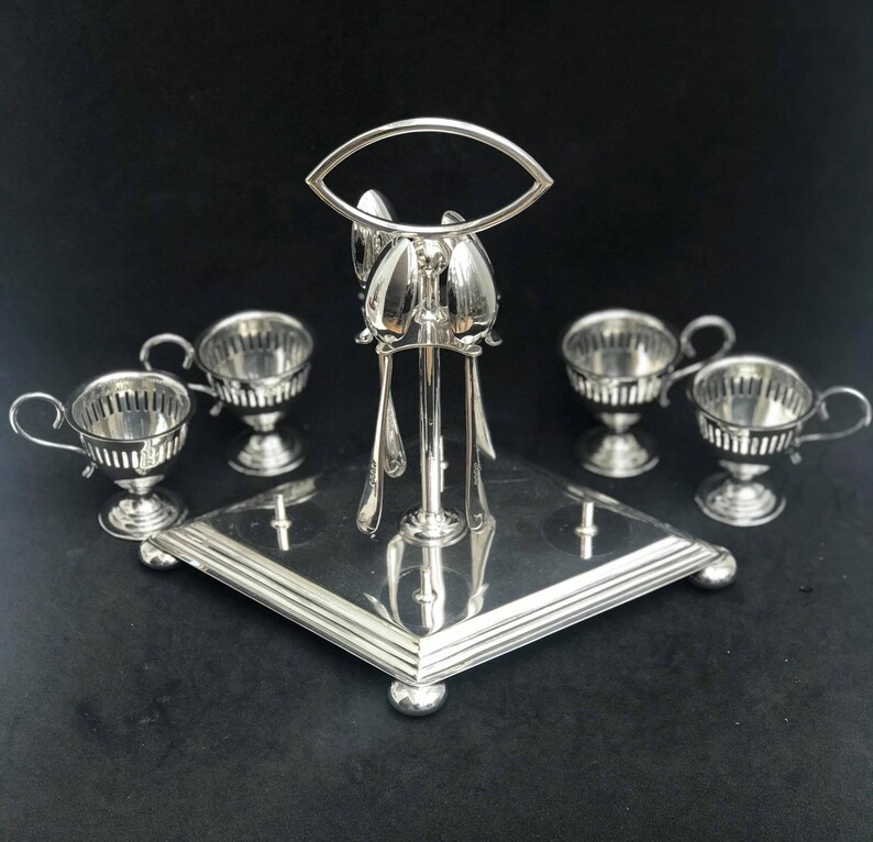 Antique Egg Holder Set Victorian Breakfast Set Silver Plated 4 Etsy