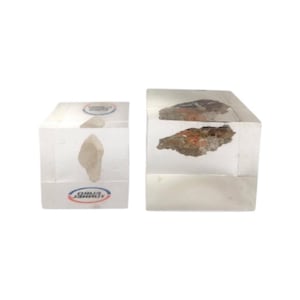 Vintage paperweight Collection acrylic paperweight, Clear Lucite Cube with Stone Inside, Rock, Mineral, Cristal , lucite paperweight MCM