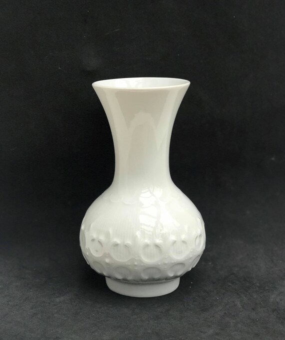 Vintage KPM Royal Bavaria White Porcelain Vase: Handmade Op Art Decor