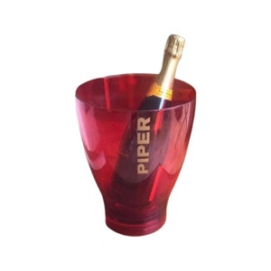Champagne bucket red acrylic plastic Piper-Heidsieck French wine cooler garden party bucket gift  hostess picnic Outdoors gift for friend