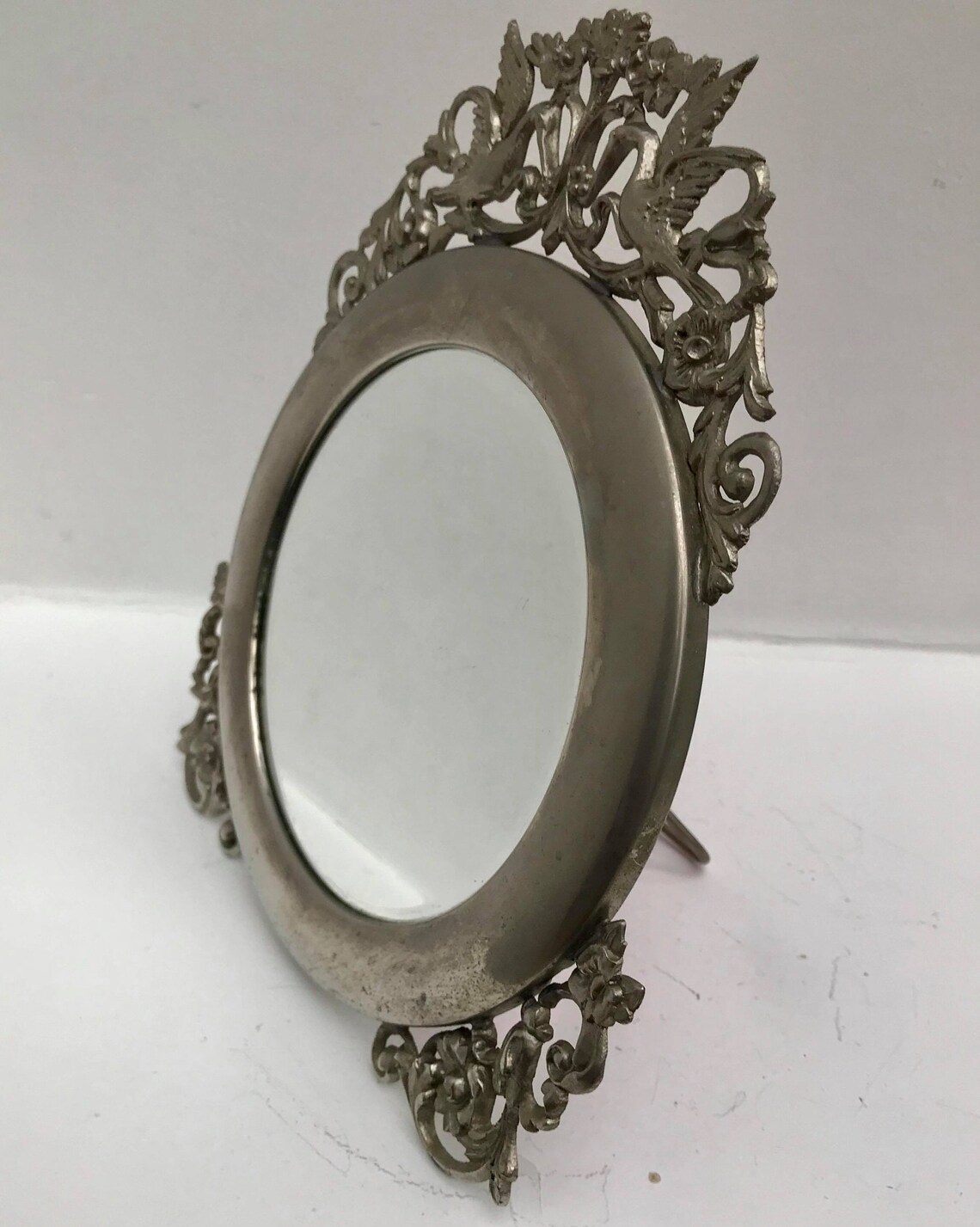 Vanity Mirror Vintage pewter table top mirror with Stand Etsy