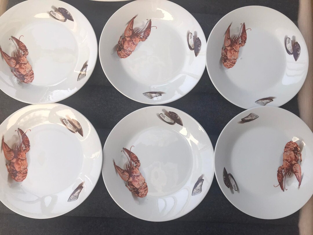 Lobster Plates Dish Set Plates Seafood Serving Plate Vintage Porcelain