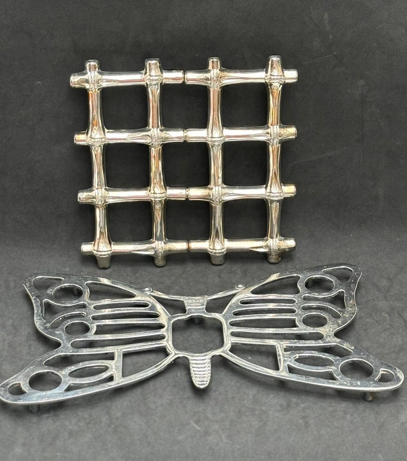 Trivet metal lot de 2 trivets vintage, 1 bamboo Tramontina 1 butterfly San Marco adjustable trivet image 10