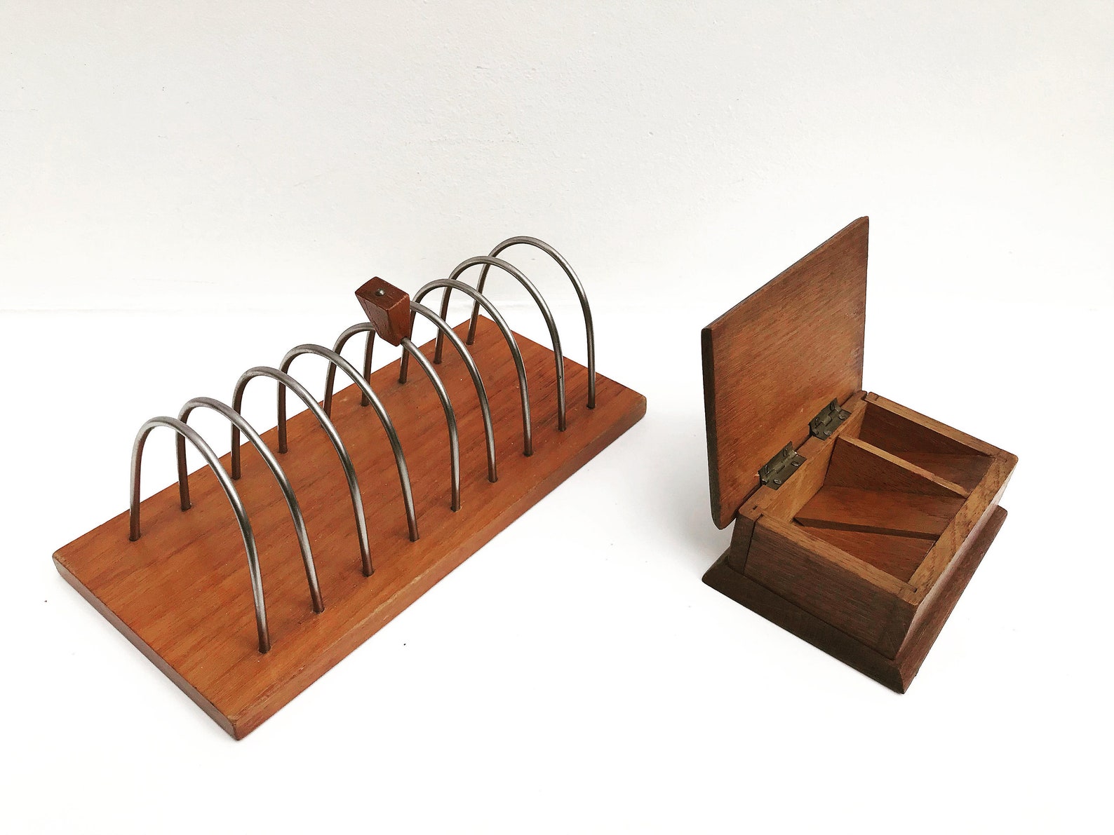 Wooden Desk Accessories Mid Century Teak Wooden Stamp Box Etsy