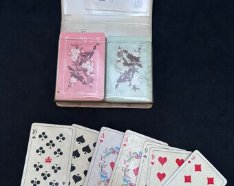 Naipes vintage de pájaros en miniatura: Juego de cartas alemán de paciencia con caja