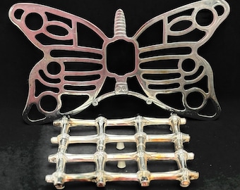 Trivet metal  lot de 2 trivets vintage, 1 bamboo Tramontina 1 butterfly San Marco adjustable trivet