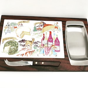Cheese platter French Vintage cheese board Butter Dish Knife Charcuterie serving plate serving dish mid century Fromages de France