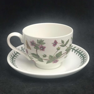 Traditionelle Tasse und Untertasse Set Botanic Garden von Portmeirion 70er Jahre Anagallis Arvensis Botanic Garden Made in England China Ersatz