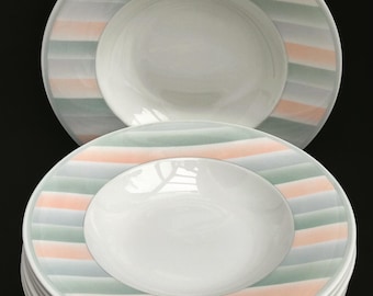 7 Vintage Villeroy and Boch Soup or Pasta dish plate Andante mode pastel pink grey color  Made in Luxembourg replacement