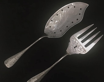 Antikes WMF Jugendstil-Versilbertes Fisch- & Tortenheber-Set