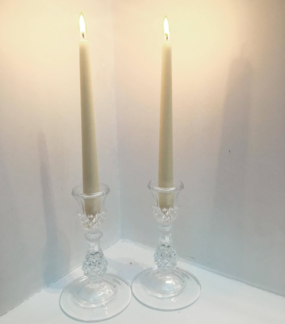 Crystal Cut Candle Holders, Cristal Candlestick, Chandelier, Glass Candelabra, Candelabrum Glass, Candlestick Vintage made in Belgium, 1960s
