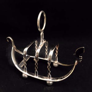 Antique Silver Plated Toast Rack: Venetian Gondola Ship Design