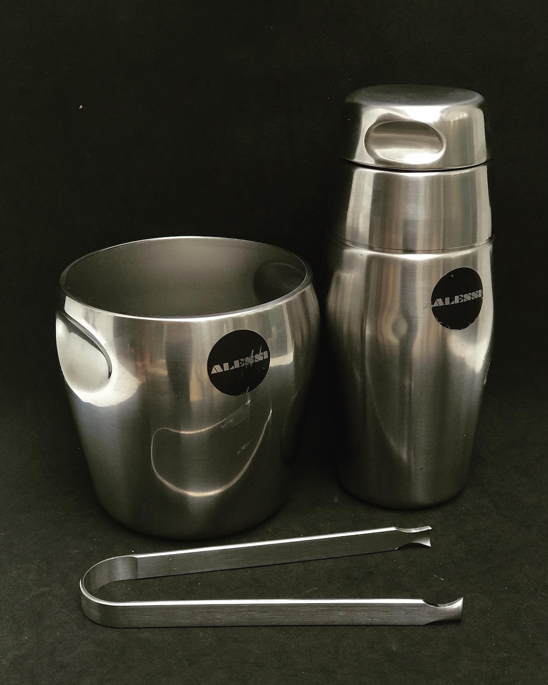 Vintage Cocktail Shaker Ice Bucket and Tongs Alessi by Luigi Etsy