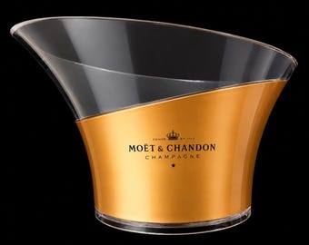 Cubitera grande para champán Moët & Chandon, enfriador de vino multibotella de acrílico transparente dorado, cubitera francesa vintage para fiestas con capacidad para 4-5 botellas.