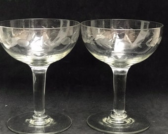 Antique Crystal Champagne Coupes: 1920s French Bar Cart Decor (Set of 2)