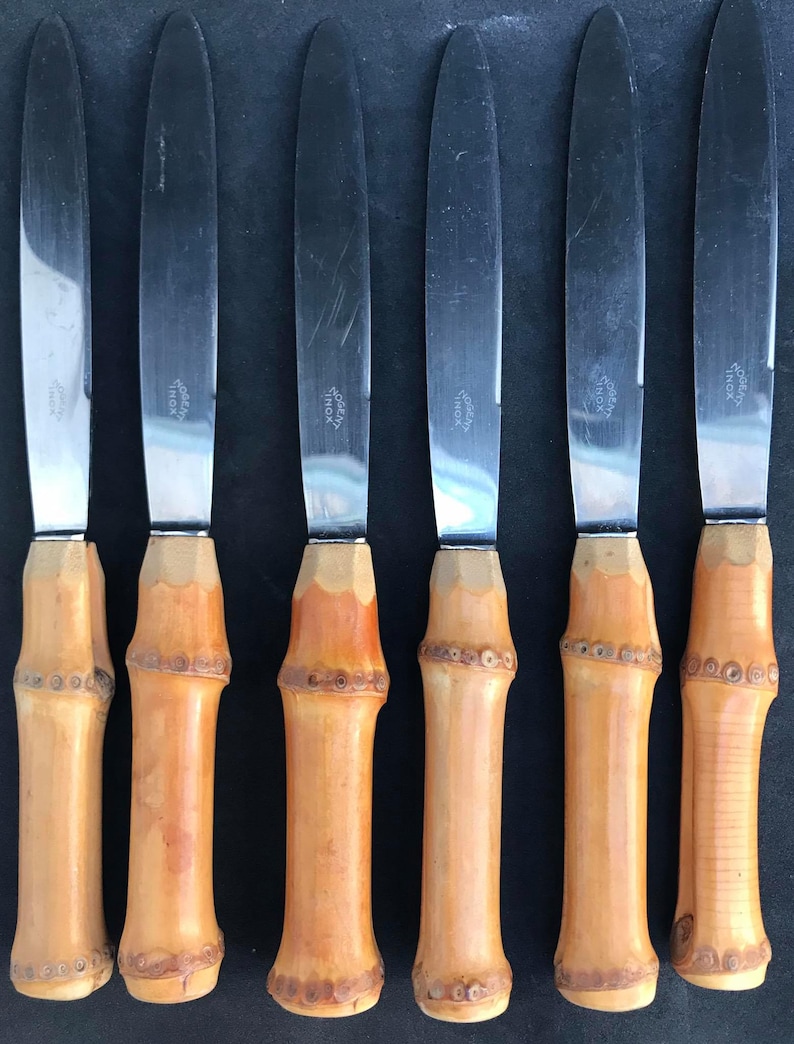 Bamboo Flatware Set Vintage Knives Dinner Knife 1960s Bamboo Etsy
