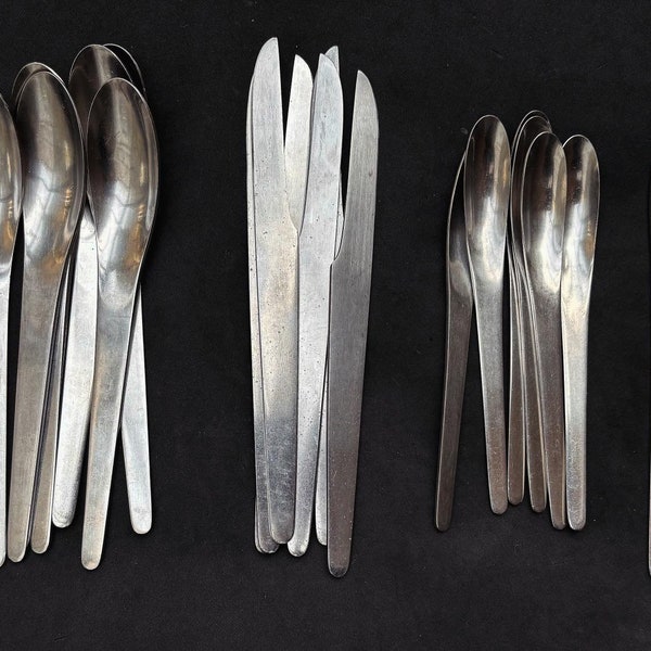 Arne Jacobsen Flatware Set by Michelsen Mid Century Modernist Minimalist  Vintage 1958 Satined Stainless steel Danish design wedding gift