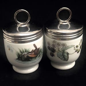 Set 2 Egg Coddler Vintage Royal Worcester Egg Coddler Mid Century Cottage Chic, Birds Motif Porcelain Made in England breakfast collection