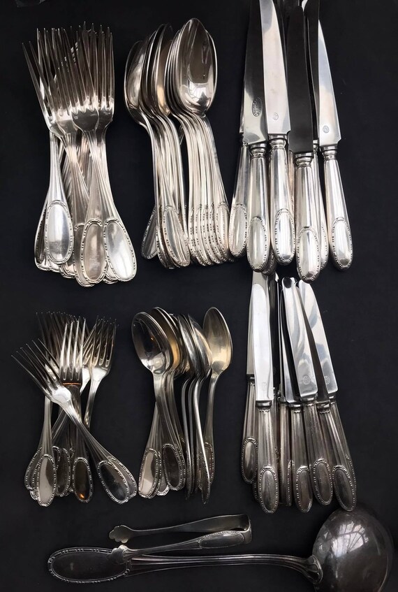 Flatware Antique Cutlery Ercuis Artois Service Hostess set 12 Silver plated Cutlery set Vintage wedding  luxury forks dinner gift couple
