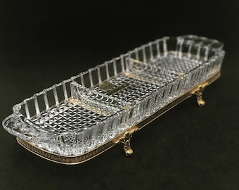 Appetizer plate Hollywood Regency crystal golden brass Fruit cheese olives Candy Bowl golden bronze rectangular dish wedding christmas gift