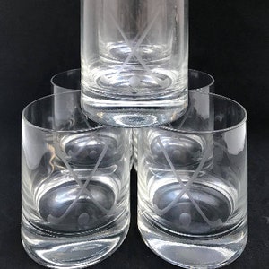 Set 6 grote whiskyglazen Whisky geëtst kristal Golf illustratie golfer cadeau gegraveerd zwaar kristal cadeau voor hem bar kar decor jaren 50