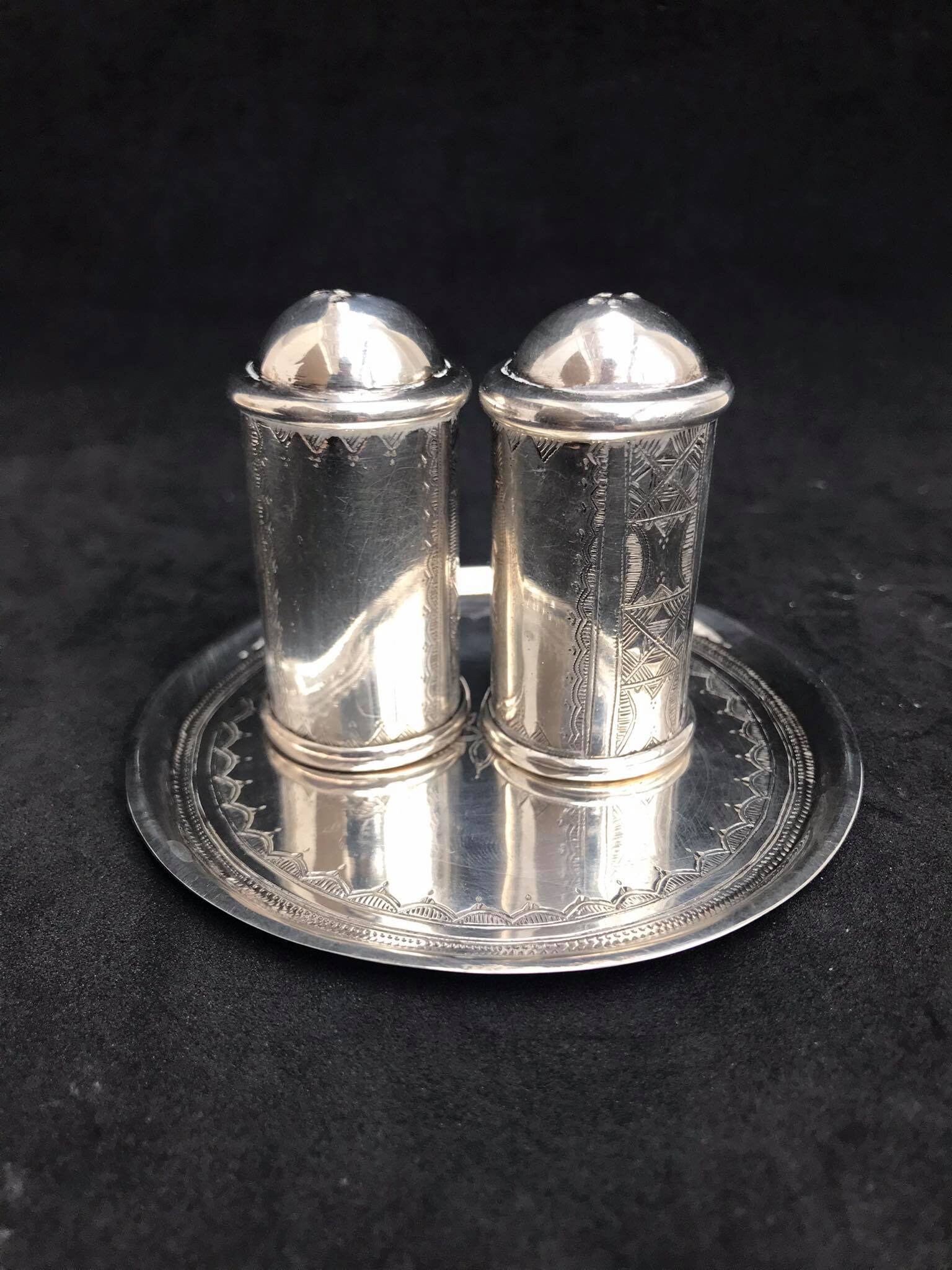 Salt and pepper shaker Tuareg Silver Tribal Berber Nomadic  art Authentic Handmade decor African art collector wedding gift Unique