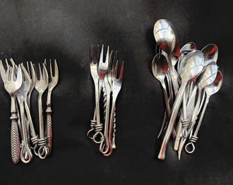 Mismatched flatware mix and Match Set twist cutlery twisted forged Brutalist decor Medieval viking postmodern flatware handmade gift wedding