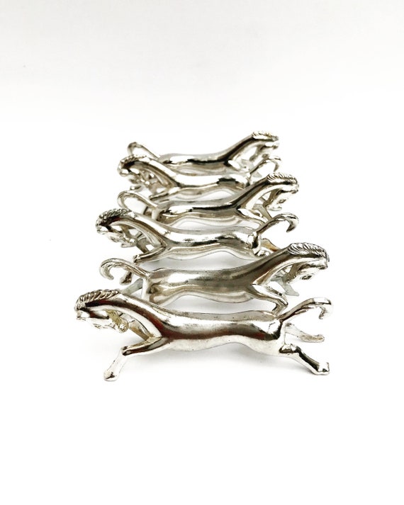 SET DE 6 porte couteaux Comexo en métal argenté cheval vintage EUR 19,00 - FR