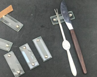 Coffret Porte-couteaux En Verre Et Métal Argenté – Vintage, Avec Couteau