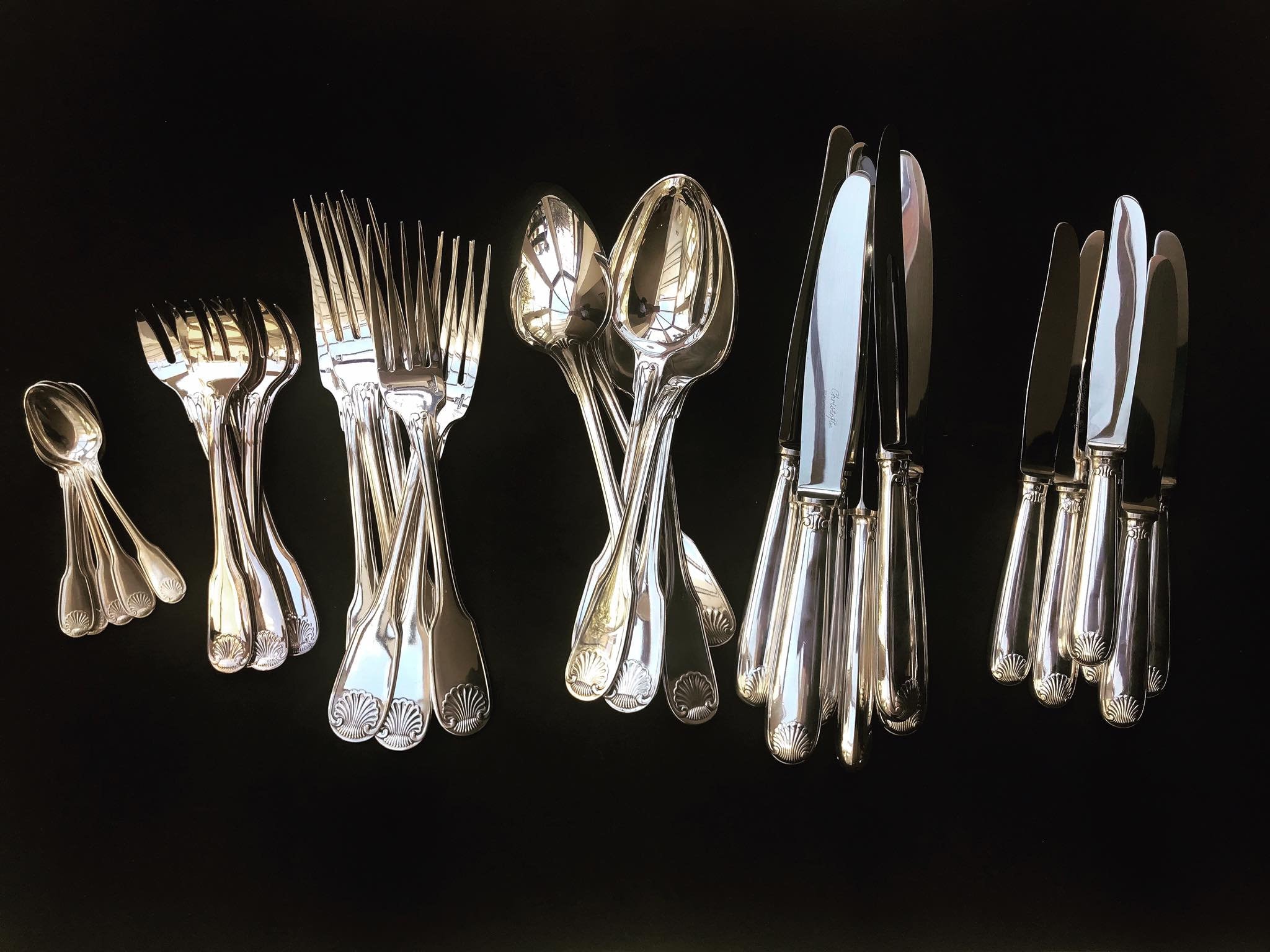 Christofle Perles Flatware Set for 12 People (75 Pieces) Silverplated