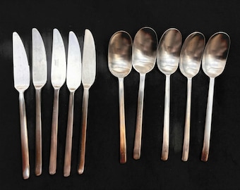 Vintage Ikea Data Flatware stainless steel Carl Gustaf Jahnsson 5 knives and 5 spoons Vintage 90s  Post Modern Design Every day Cutlery