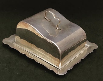 Versilberte Butter-/Käseschale mit silbernem Metalldeckel mit Käseschutzdeckel, Weihnachtsgeschenk für den Tisch, Hochzeit